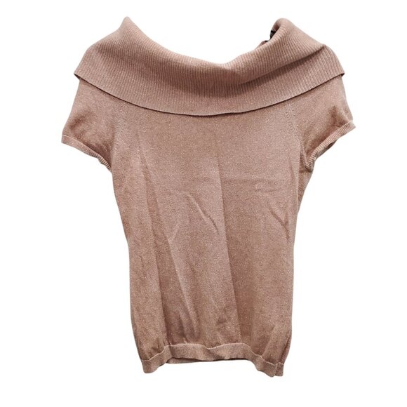 Express Womens Y2K Rosegold Tan Metallic Cashmere Blend Fold Over Neck Sweater M - Picture 1 of 6